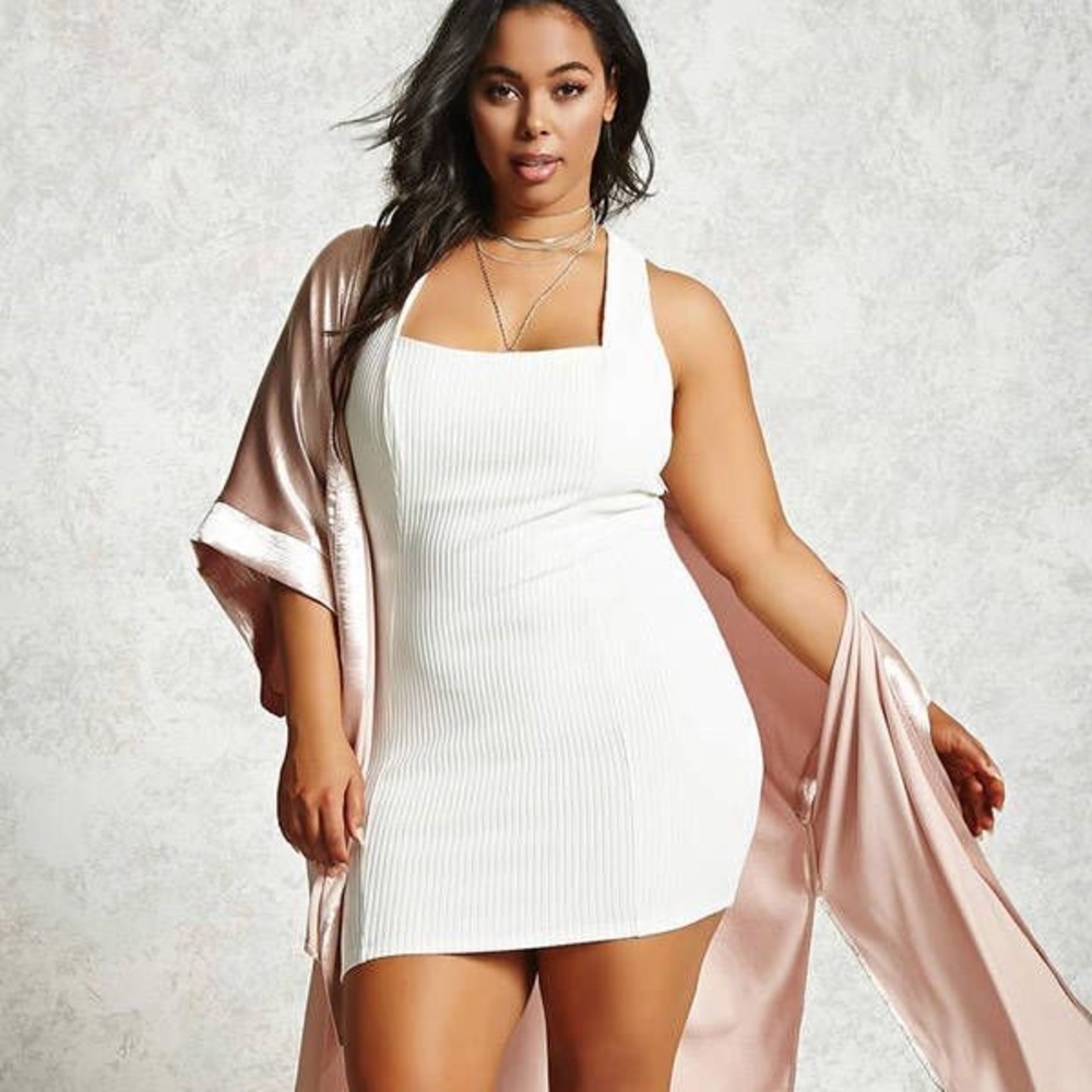 Forever 21 White Ribbed Bodycon Dress